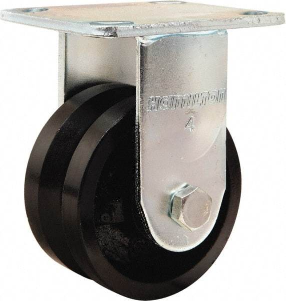 Hamilton - 4" Diam x 2" Wide, Iron Rigid Caster - 800 Lb Capacity, Top Plate Mount, 4" x 4-1/2" Plate, Straight Roller Bearing - Eagle Tool & Supply