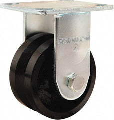 Hamilton - 4" Diam x 2" Wide, Iron Rigid Caster - 800 Lb Capacity, Top Plate Mount, 4" x 4-1/2" Plate, Straight Roller Bearing - Eagle Tool & Supply