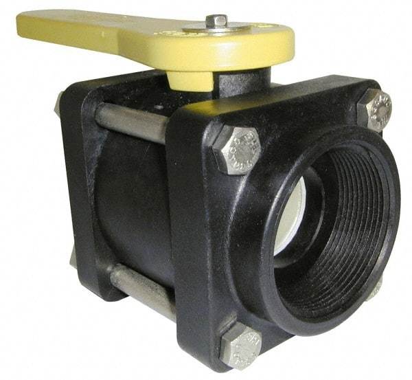 Green Leaf - 1-1/4" Pipe, Full Port, Polypropylene Standard Ball Valve - 3 Piece, Inline - One Way Flow, FNPT x FNPT Ends, Lever Handle, 150 WOG - Eagle Tool & Supply