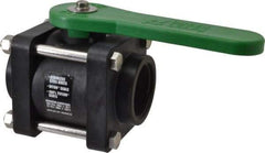 Green Leaf - 1-1/2" Pipe, Standard Port, Polypropylene Standard Ball Valve - 3 Piece, Inline - One Way Flow, FNPT x FNPT Ends, Lever Handle, 150 WOG - Eagle Tool & Supply