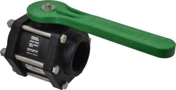Green Leaf - 2" Pipe, Full Port, Polypropylene Standard Ball Valve - 3 Piece, Inline - One Way Flow, FNPT x FNPT Ends, Lever Handle, 100 WOG - Eagle Tool & Supply