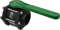 Green Leaf - 2" Pipe, Full Port, Polypropylene Standard Ball Valve - 3 Piece, Inline - One Way Flow, FNPT x FNPT Ends, Lever Handle, 100 WOG - Eagle Tool & Supply