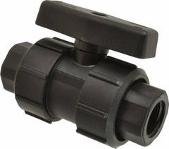 Green Leaf - 3/4" Pipe, Full Port, Polypropylene True Union Design Ball Valve - Inline - One Way Flow, FNPT x FNPT Ends, Tee Handle, 125 WOG - Eagle Tool & Supply