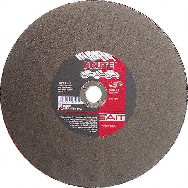 Sait - 12" Aluminum Oxide Cutoff Wheel - 1/8" Thick, 1" Arbor, 6,300 Max RPM, Use with Portable Tools - Eagle Tool & Supply