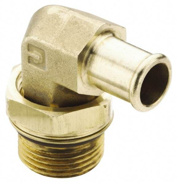 Parker - 3/4-16 Straight Thread Hose Barb x SAE Straight Thread 90° Male Elbow - 3/4" ID Hose, Brass - Eagle Tool & Supply