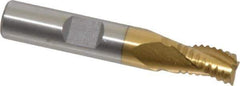 Interstate - 5/16" Diam, Coarse Pitch, 7/16" LOC, 3 Flute Cobalt Roughing Square End Mill - TiN Finish, 2-3/16" OAL, 3/8" Shank Diam, Single End - Eagle Tool & Supply