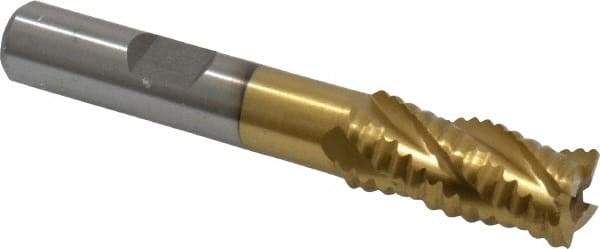 Interstate - 7/16" Diam, Coarse Pitch, 1" LOC, 4 Flute Cobalt Roughing Square End Mill - TiN Finish, 2-11/16" OAL, 3/8" Shank Diam, Single End - Eagle Tool & Supply