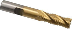 Interstate - 1/2" Diam, Coarse Pitch, 1-1/4" LOC, 4 Flute Cobalt Roughing Square End Mill - TiN Finish, 3-1/4" OAL, 1/2" Shank Diam, Single End - Eagle Tool & Supply