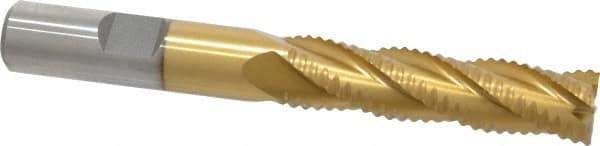 Interstate - 1/2" Diam, Coarse Pitch, 2" LOC, 4 Flute Cobalt Roughing Square End Mill - TiN Finish, 4" OAL, 1/2" Shank Diam, Single End - Eagle Tool & Supply
