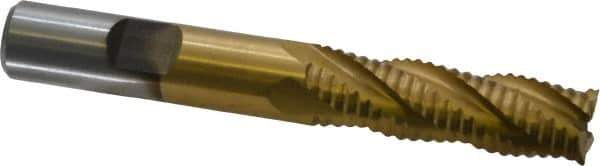 Interstate - 1/2" Diam, Coarse Pitch, 1-5/8" LOC, 4 Flute Cobalt Roughing Square End Mill - TiN Finish, 3-5/8" OAL, 1/2" Shank Diam, Single End - Eagle Tool & Supply