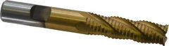 Interstate - 1/2" Diam, Coarse Pitch, 1-5/8" LOC, 4 Flute Cobalt Roughing Square End Mill - TiN Finish, 3-5/8" OAL, 1/2" Shank Diam, Single End - Eagle Tool & Supply