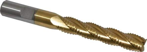 Interstate - 1/2" Diam, Coarse Pitch, 2-1/2" LOC, 4 Flute Cobalt Roughing Square End Mill - TiN Finish, 4-1/2" OAL, 1/2" Shank Diam, Single End - Eagle Tool & Supply
