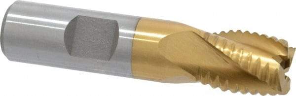 Interstate - 5/8" Diam, Coarse Pitch, 3/4" LOC, 4 Flute Cobalt Roughing Square End Mill - TiN Finish, 2-7/8" OAL, 5/8" Shank Diam, Single End - Eagle Tool & Supply