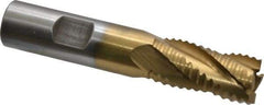 Interstate - 5/8" Diam, Coarse Pitch, 1-1/4" LOC, 4 Flute Cobalt Roughing Square End Mill - TiN Finish, 3-3/8" OAL, 5/8" Shank Diam, Single End - Eagle Tool & Supply