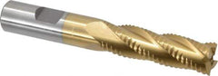 Interstate - 5/8" Diam, Coarse Pitch, 2-1/8" LOC, 4 Flute Cobalt Roughing Square End Mill - TiN Finish, 4-1/4" OAL, 5/8" Shank Diam, Single End - Eagle Tool & Supply