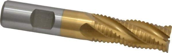 Interstate - 5/8" Diam, Coarse Pitch, 1-5/8" LOC, 4 Flute Cobalt Roughing Square End Mill - TiN Finish, 3-3/4" OAL, 5/8" Shank Diam, Single End - Eagle Tool & Supply
