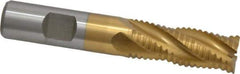 Interstate - 5/8" Diam, Coarse Pitch, 1-5/8" LOC, 4 Flute Cobalt Roughing Square End Mill - TiN Finish, 3-3/4" OAL, 5/8" Shank Diam, Single End - Eagle Tool & Supply