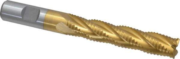 Interstate - 5/8" Diam, Coarse Pitch, 3-1/8" LOC, 4 Flute Cobalt Roughing Square End Mill - TiN Finish, 5-1/4" OAL, 5/8" Shank Diam, Single End - Eagle Tool & Supply
