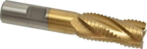 Interstate - 3/4" Diam, Coarse Pitch, 1-5/8" LOC, 4 Flute Cobalt Roughing Square End Mill - TiN Finish, 3-3/4" OAL, 5/8" Shank Diam, Single End - Eagle Tool & Supply