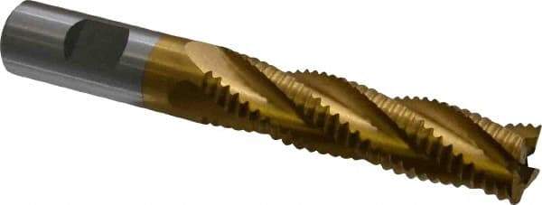 Interstate - 3/4" Diam, Coarse Pitch, 3" LOC, 4 Flute Cobalt Roughing Square End Mill - TiN Finish, 5-1/4" OAL, 3/4" Shank Diam, Single End - Eagle Tool & Supply