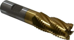 Interstate - 7/8" Diam, Coarse Pitch, 1-7/8" LOC, 5 Flute Cobalt Roughing Square End Mill - TiN Finish, 4-1/8" OAL, 3/4" Shank Diam, Single End - Eagle Tool & Supply