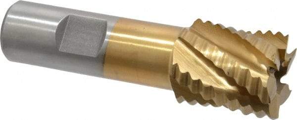 Interstate - 1" Diam, Coarse Pitch, 1-1/8" LOC, 6 Flute Cobalt Roughing Square End Mill - TiN Finish, 3-3/8" OAL, 3/4" Shank Diam, Single End - Eagle Tool & Supply