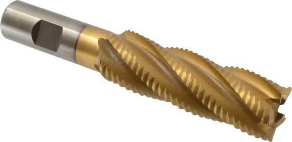 Interstate - 1" Diam, Coarse Pitch, 3" LOC, 5 Flute Cobalt Roughing Square End Mill - TiN Finish, 5-1/4" OAL, 3/4" Shank Diam, Single End - Eagle Tool & Supply
