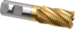 Interstate - 1-1/8" Diam, Coarse Pitch, 2" LOC, 6 Flute Cobalt Roughing Square End Mill - TiN Finish, 4-1/2" OAL, 1" Shank Diam, Single End - Eagle Tool & Supply