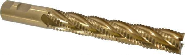 Interstate - 1" Diam, Coarse Pitch, 6" LOC, 5 Flute Cobalt Roughing Square End Mill - TiN Finish, 8-1/2" OAL, 1" Shank Diam, Single End - Eagle Tool & Supply