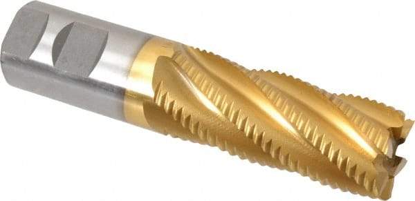 Interstate - 1-1/4" Diam, Coarse Pitch, 3" LOC, 6 Flute Cobalt Roughing Square End Mill - TiN Finish, 5-1/2" OAL, 1-1/4" Shank Diam, Single End - Eagle Tool & Supply