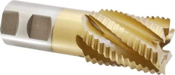 Interstate - 1-1/2" Diam, Coarse Pitch, 2" LOC, 6 Flute Cobalt Roughing Square End Mill - TiN Finish, 4-1/2" OAL, 1-1/4" Shank Diam, Single End - Eagle Tool & Supply
