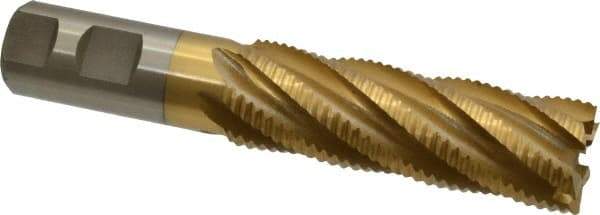 Interstate - 1-1/8" Diam, Coarse Pitch, 3-1/2" LOC, 6 Flute Cobalt Roughing Square End Mill - TiN Finish, 6" OAL, 1" Shank Diam, Single End - Eagle Tool & Supply