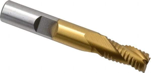 Interstate - 11/32" Diam, Coarse Pitch, 3/4" LOC, 3 Flute Cobalt Roughing Square End Mill - TiN Finish, 2-1/2" OAL, 3/8" Shank Diam, Single End - Eagle Tool & Supply