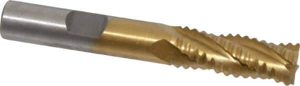 Interstate - 13/32" Diam, Coarse Pitch, 1" LOC, 4 Flute Cobalt Roughing Square End Mill - TiN Finish, 2-11/16" OAL, 3/8" Shank Diam, Single End - Eagle Tool & Supply