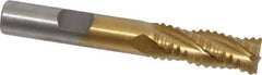 Interstate - 13/32" Diam, Coarse Pitch, 1" LOC, 4 Flute Cobalt Roughing Square End Mill - TiN Finish, 2-11/16" OAL, 3/8" Shank Diam, Single End - Eagle Tool & Supply
