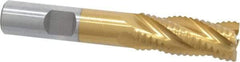 Interstate - 9/16" Diam, Coarse Pitch, 1-3/8" LOC, 4 Flute Cobalt Roughing Square End Mill - TiN Finish, 3-3/8" OAL, 1/2" Shank Diam, Single End - Eagle Tool & Supply