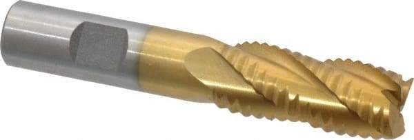 Interstate - 11/16" Diam, Coarse Pitch, 1-5/8" LOC, 4 Flute Cobalt Roughing Square End Mill - TiN Finish, 3-3/4" OAL, 5/8" Shank Diam, Single End - Eagle Tool & Supply