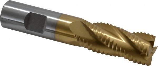 Interstate - 13/16" Diam, Coarse Pitch, 1-7/8" LOC, 4 Flute Cobalt Roughing Square End Mill - TiN Finish, 4-1/8" OAL, 3/4" Shank Diam, Single End - Eagle Tool & Supply