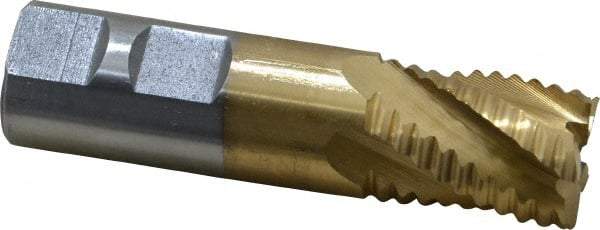 Interstate - 7/8" Diam, Coarse Pitch, 1-1/8" LOC, 5 Flute Cobalt Roughing Square End Mill - TiN Finish, 3-3/8" OAL, 7/8" Shank Diam, Single End - Eagle Tool & Supply