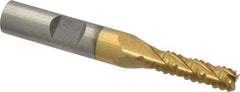 Interstate - 1/4" Diam, 7/8" LOC, 4 Flute Cobalt Roughing & Finishing Square End Mill - TiN Finish, 2-11/16" OAL, 3/8" Shank Diam, Weldon Shank, 30° Helix, Non-Centercutting - Eagle Tool & Supply