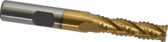 Interstate - 5/16" Diam, 1-1/8" LOC, 4 Flute Cobalt Roughing & Finishing Square End Mill - TiN Finish, 2-15/16" OAL, 3/8" Shank Diam, Weldon Shank, 30° Helix, Non-Centercutting - Eagle Tool & Supply