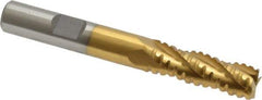 Interstate - 3/8" Diam, 1-1/8" LOC, 4 Flute Cobalt Roughing & Finishing Square End Mill - TiN Finish, 2-15/16" OAL, 3/8" Shank Diam, Weldon Shank, 30° Helix, Non-Centercutting - Eagle Tool & Supply