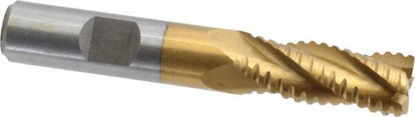 Interstate - 1/2" Diam, 1-1/4" LOC, 4 Flute Cobalt Roughing & Finishing Square End Mill - TiN Finish, 3-1/4" OAL, 1/2" Shank Diam, Weldon Shank, 30° Helix, Non-Centercutting - Eagle Tool & Supply