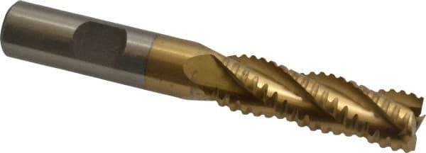 Interstate - 1/2" Diam, 1-5/8" LOC, 4 Flute Cobalt Roughing & Finishing Square End Mill - TiN Finish, 3-5/8" OAL, 1/2" Shank Diam, Weldon Shank, 30° Helix, Non-Centercutting - Eagle Tool & Supply