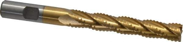 Interstate - 1/2" Diam, 3" LOC, 4 Flute Cobalt Roughing & Finishing Square End Mill - TiN Finish, 5" OAL, 1/2" Shank Diam, Weldon Shank, 30° Helix, Non-Centercutting - Eagle Tool & Supply
