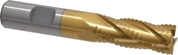 Interstate - 5/8" Diam, 1-5/8" LOC, 4 Flute Cobalt Roughing & Finishing Square End Mill - TiN Finish, 3-3/4" OAL, 5/8" Shank Diam, Weldon Shank, 30° Helix, Non-Centercutting - Eagle Tool & Supply