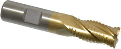 Interstate - 5/8" Diam, 1-1/4" LOC, 4 Flute Cobalt Roughing & Finishing Square End Mill - TiN Finish, 3-3/8" OAL, 5/8" Shank Diam, Weldon Shank, 30° Helix, Non-Centercutting - Eagle Tool & Supply