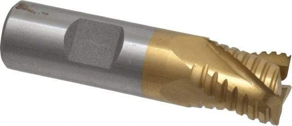 Interstate - 3/4" Diam, 3/4" LOC, 4 Flute Cobalt Roughing & Finishing Square End Mill - TiN Finish, 3" OAL, 3/4" Shank Diam, Weldon Shank, 30° Helix, Non-Centercutting - Eagle Tool & Supply