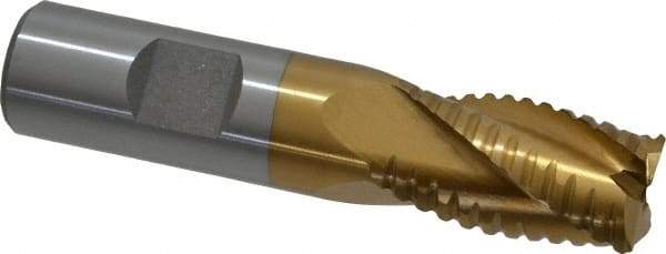 Interstate - 3/4" Diam, 1-1/4" LOC, 4 Flute Cobalt Roughing & Finishing Square End Mill - TiN Finish, 3-1/2" OAL, 3/4" Shank Diam, Weldon Shank, 30° Helix, Non-Centercutting - Eagle Tool & Supply