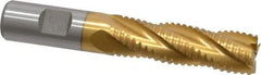 Interstate - 3/4" Diam, 2-1/2" LOC, 4 Flute Cobalt Roughing & Finishing Square End Mill - TiN Finish, 4-5/8" OAL, 3/4" Shank Diam, Weldon Shank, 30° Helix, Non-Centercutting - Eagle Tool & Supply